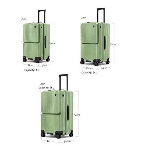 Wheeled suitcase, large-capacity hard-shell suitcase with cup holder, USB port, front-opening carry-on(B,20in)3