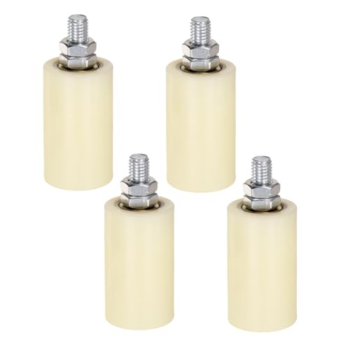 sourcing map Lot de 4 rouleaux de guidage pour portail coulissant de 7,1 cm en nylon réglable pour portail coulissant sur rails d'angle en acier et rails ronds, beige