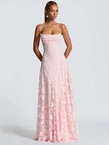 Lace Bridesmaid Dresses for Women Spaghetti Strap Ruched A-Line Long Formal Wedding Guest Dress3