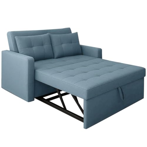 Image of CASASTYLE Trissa 2 Seater Pull-Out Premium Fabric Sofa Cum Bed Sofa Set for Living Room (Sky Blue Fabric-Color)