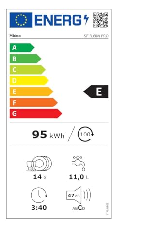 Midea Geschirrspüler 60cm Freistehend, SF 3.60N PRO Spülmaschine mit WLAN, 14 Maßgedecke, Geschirrspüler Unterbaufähig, 5 Programme, Höhenverstellbarer Oberkorb, 47 dB, Inox