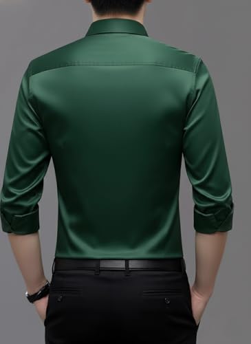 Image of IndoPrimo Men's Premium Satin Shirt for Party, Formal & Casual Wear - Stylish Designer Full Sleeve Shirt for Men