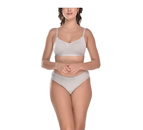Image of Elina Women's Full Coverage Non Padded with Detachable Strap Cotton Hosiery Bra and Panty Set (Lovia Set)
