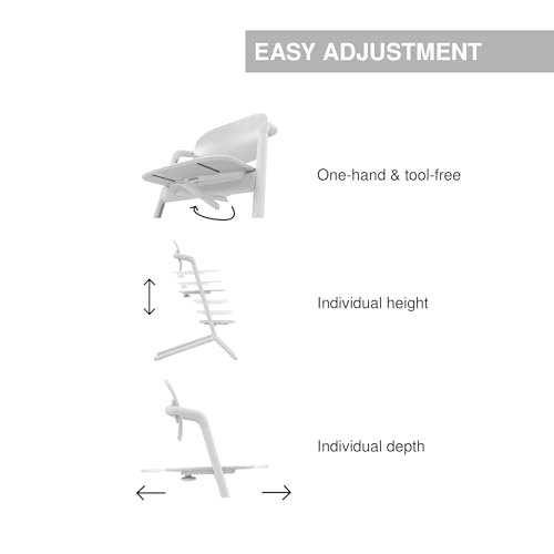 Image of Cybex LEMO Toddler High Chair with Modern Design, Easy One Hand Depth and Height Adjustment, Anti-Top Wheels, and Easy Assembly, Convertible to Adult Chair - All White