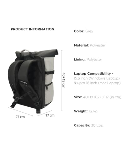 Image of CarryPro H25 MINI 30L Roll-Top Laptop & Travel Backpack | Fits up to 16-Inch Laptop | Removable Camera Box | Water-Repellent | For Work, Travel & Photography