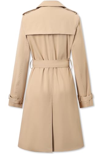 Betusline Women's Double Breasted Waterproof Trench Coat Classic Lapel Overcoat with Belt2