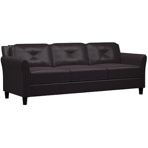 Studio Living Harrington 80.3" Sofa, Transitional Modern, Pocket Coil Comfort, Easy Assembly, Vegan Leather, Java