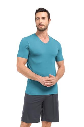 COLORFULLEAF Men's Undershirt Bamboo Rayon T-Shirts Short Sleeve V-Neck Soft Tees for Men Tag-Free Underwear 3 or 5 Pack3