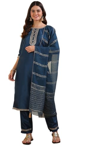 Ensemble Kurta Pantalon AAYLA en soie mélangée brodée élégante
