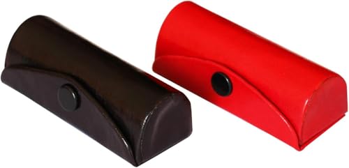 SWACRAFT Set of 2 Leather Lipstick Case Holder Bag Organizer Purse | Durable Soft Leather | Cosmetic Storage Kit with Mirror Red Black Lipstick Case Holder
