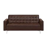 Patas de metal estables. Sofá Cama 3 plazas de Piel sintética marrón Brazo de riel Patas Plateadas Moderno Sala de Estar Aberdeen