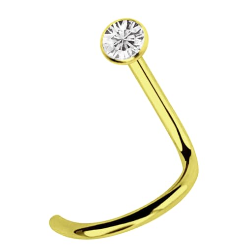 Modern Nature Piercing-Schmuck Piercing de nariz de titanio con espiral, piedra de 2,2 mm, varilla de 1,0 mm, oro, Titanio, dorado
