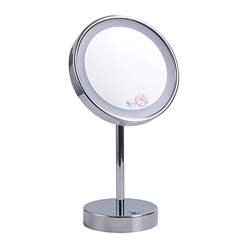 LANSI Lighted Makeup Mirror Vanity Mirror LED Lighted 90°Rotation for Countertop Cosmetic Makeup 5X Magnification Makeup Mirror,8 inch,Chrome Finished