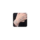 Chargances Elegant Sparkly Rhinestone Bracelet Finger Ring Silver Crystal Slave Chain Bracelet Leaf Flower Bangle Wedding Party Hand Jewelry Accessories for Women (Style 3)