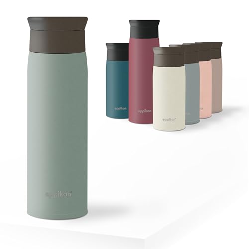 eppikan eppiToGo Edelstahl Thermobecher- Isolierbecher, Kaffee-to-go Becher, 350 ml, 500 ml Travel Mug, Autobecher, auslaufsicher mit hygienischer 360°-Trinköffnung (Powder Green, 500 ml)