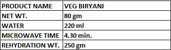 KDI Store Vegetarian Biryani, Ready to Eat, Freeze Dried, USDA Organic, Fully Cooked Indian Rice Dish, 80g