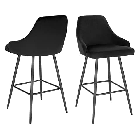 Lestarain Barstools Set of 2 Counter Height Bar Stools, Breakfast Bar Chairs with Backrest, Footrest, Velvet Bar Stools Dining Chairs, Kitchen Island Stools,Black, Seat Height 67cm LBAI61001-2 Cover