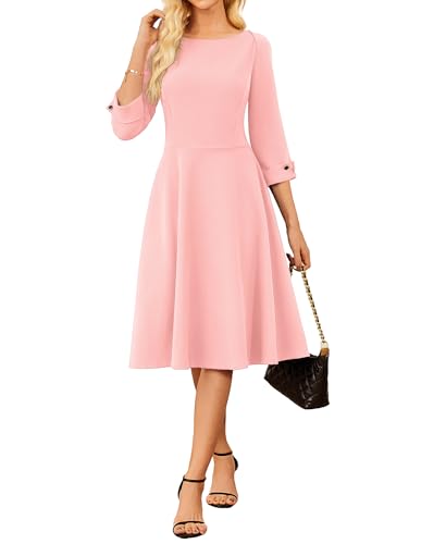 Image of GRACE KARIN Work Dresses for Women 2025 3 /4 Sleeve Fit and Flare Business Midi Dress Classy Office Dresses with Pockets