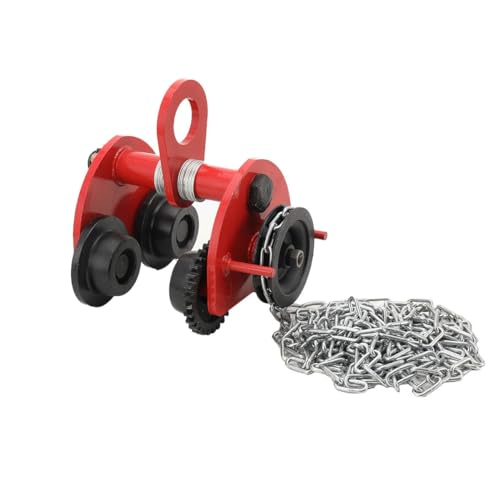 ECUTEE Rollfahrwerk Laufkatze Krankatze 2000kg Schiebebalken-Trolley for Heben von Waren, Manuelle Kettenzug Laufkatze mit 3m Ketten, Flanschbereich 80~168mm (2Ton)