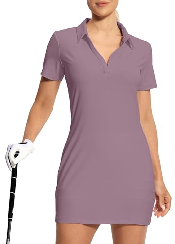 Image of Hiverlay Golf Dresses for Women with Shorts and Pockets, V-Neck Short Sleeve Tennis Dress, Workout Athletic Dresses