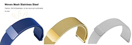 Image of ACM Pack of 3 Watch Strap Magnetic Loop 20mm compatible with Compaq Q Watch Smartwatch Metal Chain Band (Blue /Champagne Gold /Silver)