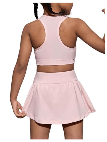 Image of SOLY HUX Toddler Girl's 2 Piece Workout Outfits Lightweight Crop Tank Tops and Skort Athletic Set Solid Pink 7Y