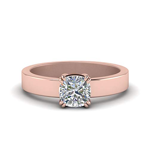 Bague de fiançailles solitaire plat plaqué or rose avec pierre coussin pour femme