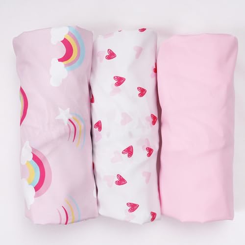 Image of david's kids 3 Pack Bassinet Sheets, Ultra Soft Breathable Comfortable Baby Sheet Set for Girls Neutral, Univeral Fit for Most Cradle and Bassinet Mattress, Rainbow