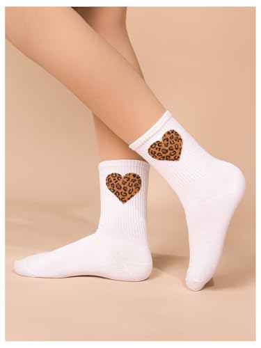 Verdusa Women's Heart Leopard Print Crew Socks Casual Mid Calf Socks2