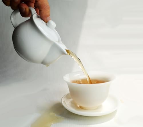 Image of Porcelain Teapot, 9oz Small Tea Pot with Stainless Steel Filter Classical Chinese Tea Pots (White)