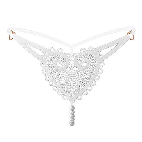 Generisch 2026 Tanga embellecida con perlas retro para mujer Interesantes bragas ultrafinas con cuentas de cintura baja, Blanco, A