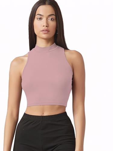 Image of Sugathari Women's & Girls' Solid Ribbed High Neck Sleeveless Crop Tops for Women (Top 37)