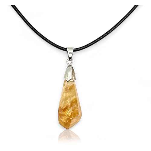 CITRINO® - Colgante de piedra genuina natural 100% con cordon encerado - Cristales y piedras semipreciosas energéticas para mujer y hombre - Amuleto buena suerte (Citrino Brasil)