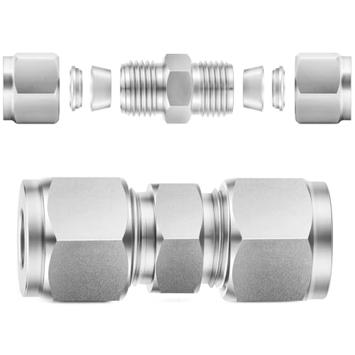 Image of ChillWaves 304 Stainless Steel Compression Tube Fitting, 1 /2 inch OD x 1 /2 inch OD Compression Union Connector(2-PACK)