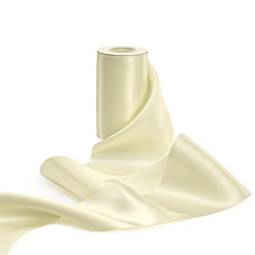 FAKILO Cinta Satén Marfil Doble Cara 10cm x 9m | Regalos, Navidad, Lazos, Bodas, Fiestas, Decoración Eventos