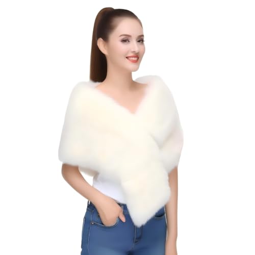 Women's Faux Fur Shawl Wrap Coat - Winter Warm Imitation mink fur Jacket & Elegant Fur Cape for Women, Soft Artificial mink Bridal Wedding Party Outerwear