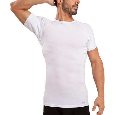 Ejis Sweatproof Undershirt Mens Modal Crew w Sweat Pads, Silver Treated to Fight Embarrassing Body Odor & Armpit Stains, Aluminum Free Alternative to Antiperspirant, Regular Fit (Large, White) Cover