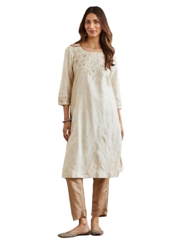 Kurta col mandarin Fabindia femme motif bleu vêtement fluide