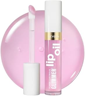 REVLON Super Lustrous Glimmer Lip Oil, Moisturizing & Tinted, Shiny Finish, Made with Plant-Based Squalane, 005 Vio-lit, 0.13 fl oz