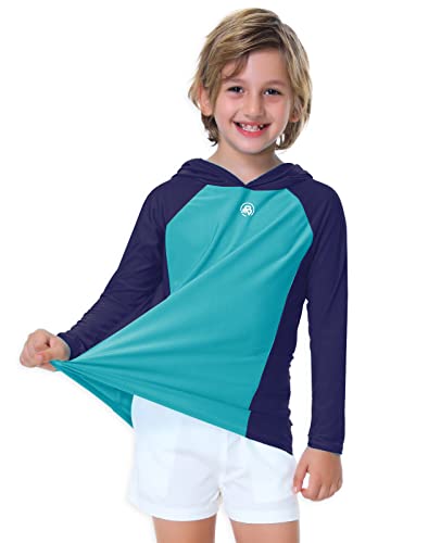 Image of AOBUTE Unisex Kids Long Sleeve Hoodie Rash Guard Boys UPF 50+ Swim Top with Thumb Hole 3-12 Years