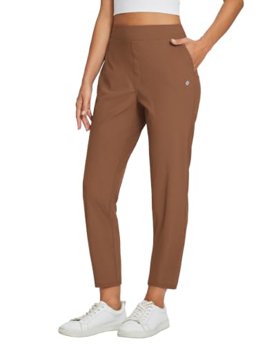 baleaf Women's Travel Pants Lightweight Stretch with Zip Pockets Brown M