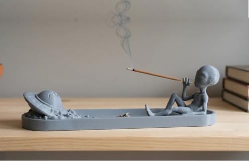 Image of Vikson International Alien Incense Holder | Alien Stick Incense Burner & Ash Catcher Tray, Zen Meditation Room Decor & Stoner Desk Accessory