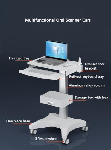 Mount Plus MB-C03 Lockable Wheels Aluminum Structure Medical Laptop Trolley Cart with Large Tabletop, Oral Scanner Holder, Keyboard Holder and Storage Box for Dental Office, Hospital, Clinic and Home