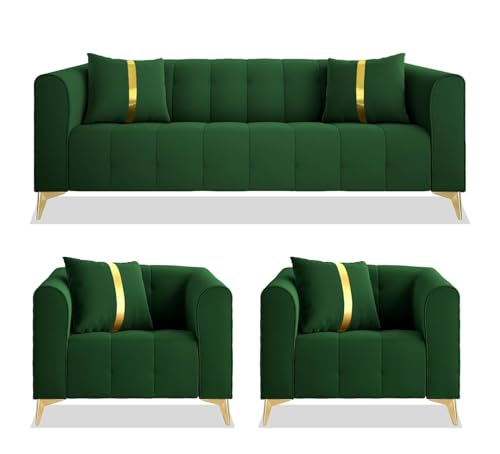 Image of A to Z Furniture Classic Chesterfield Sofa Set Luxury Chesterfield Sofa in for Home Living Room & Office (Green)