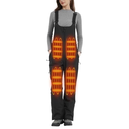 WUSTENKATZE Women's Waterproof Heated Insulated Bib Overalls with Battery Pack, Black, Medium