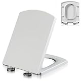 Quadratischer WC-Sitz Mit Absenkautomatik, Weißer WC-Deckel Mit Schnellverschluss Für Einfache Reinigung, Geräuscharmer Toilettensitz, Rutschfester Toilettendeckel – Inklusive Befestigungs, 03B