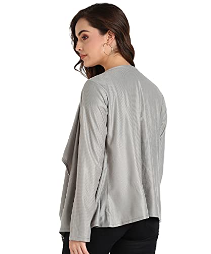 Image of SEREIN Women's Shrug (Grey Colored Solid Kniited Jacket with Full Sleeve)