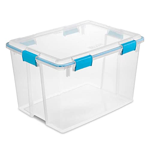 Sterilite 80 Qt Gasket Box, Stackable Storage Bin with Latching Lid and Tight Seal, Plastic Container to Organize Basement, Clear Base and Lid, 1-Pack