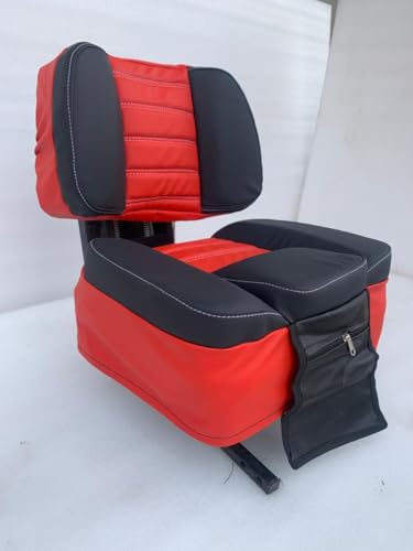 Image of Universal Tractor Seat Cover with Storage, Red and Black, PU Leather, Quilted Design, Compatible with Massey Ferguson John Deere Swaraj