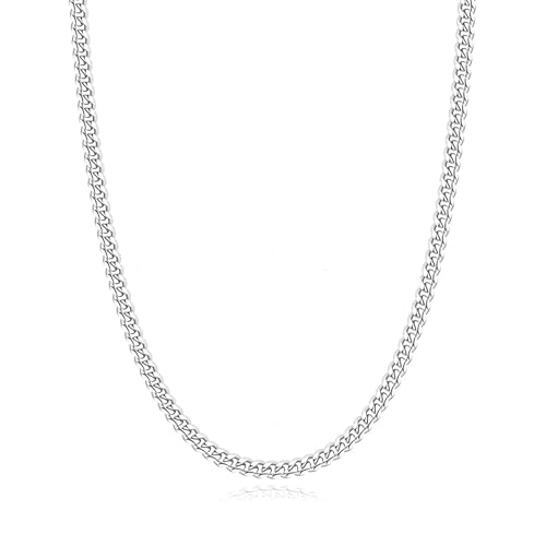 Esrael Silberkette Herren 3mm Silber Kette Herren Kubanische Halskette Edelstahl Kette für Männer Junge Halsketten Schmuck Geschenke für Männer 20 Zoll